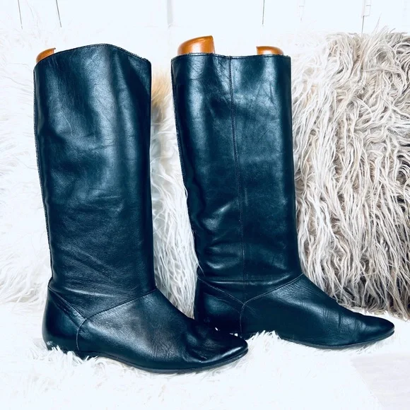 Vintage Boho Biker CHIC Black Riding Back Seam Leather Calf Boots sz 7M - Picture 4 of 12